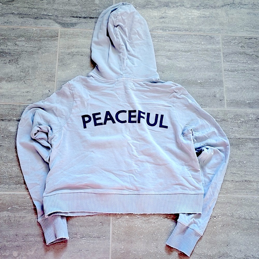 Spiritual Gangster Light Blue “PEACEFUL” Vintage Crop Hoodie, Medium